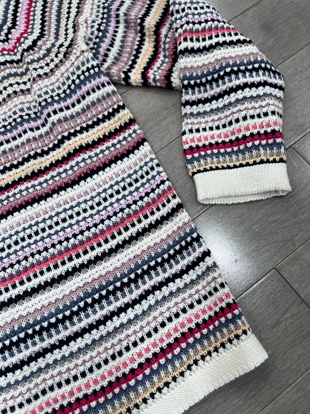 NIC+ZOE Multicolor Stripe Crochet Knit Sweater Mindfully Made Cotton, Medium - Picture 13 of 13